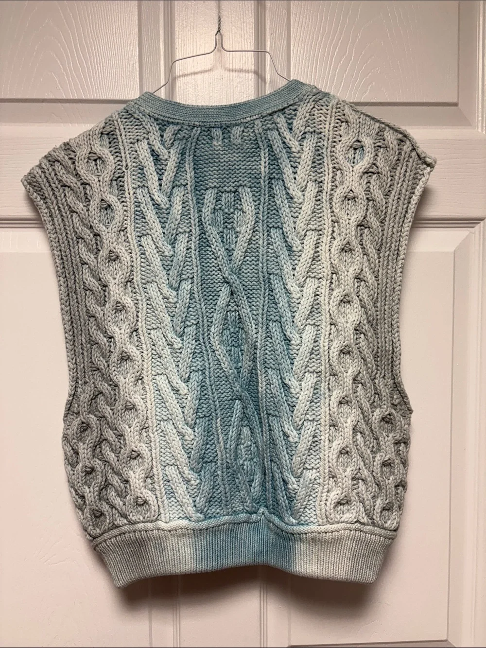 NWT We The Free Ombre Light Blue Cable Knit V-Neck Zip Vest